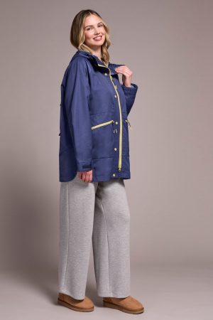 Water Repellent Lightweight Hooded Coat-Marine