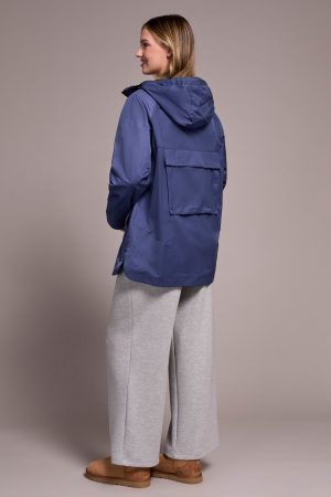Water Repellent Lightweight Hooded Coat-Marine