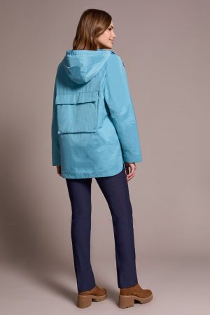 Water Repellent Lightweight Hooded Coat-Mistblue
