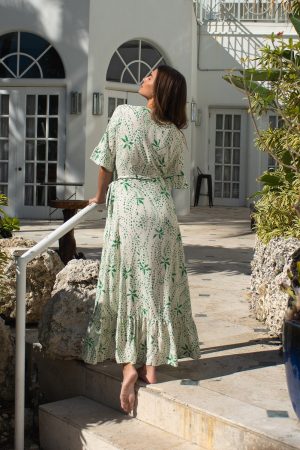 Printed Flutter Short Sleeve Wrap Dress-Montecito