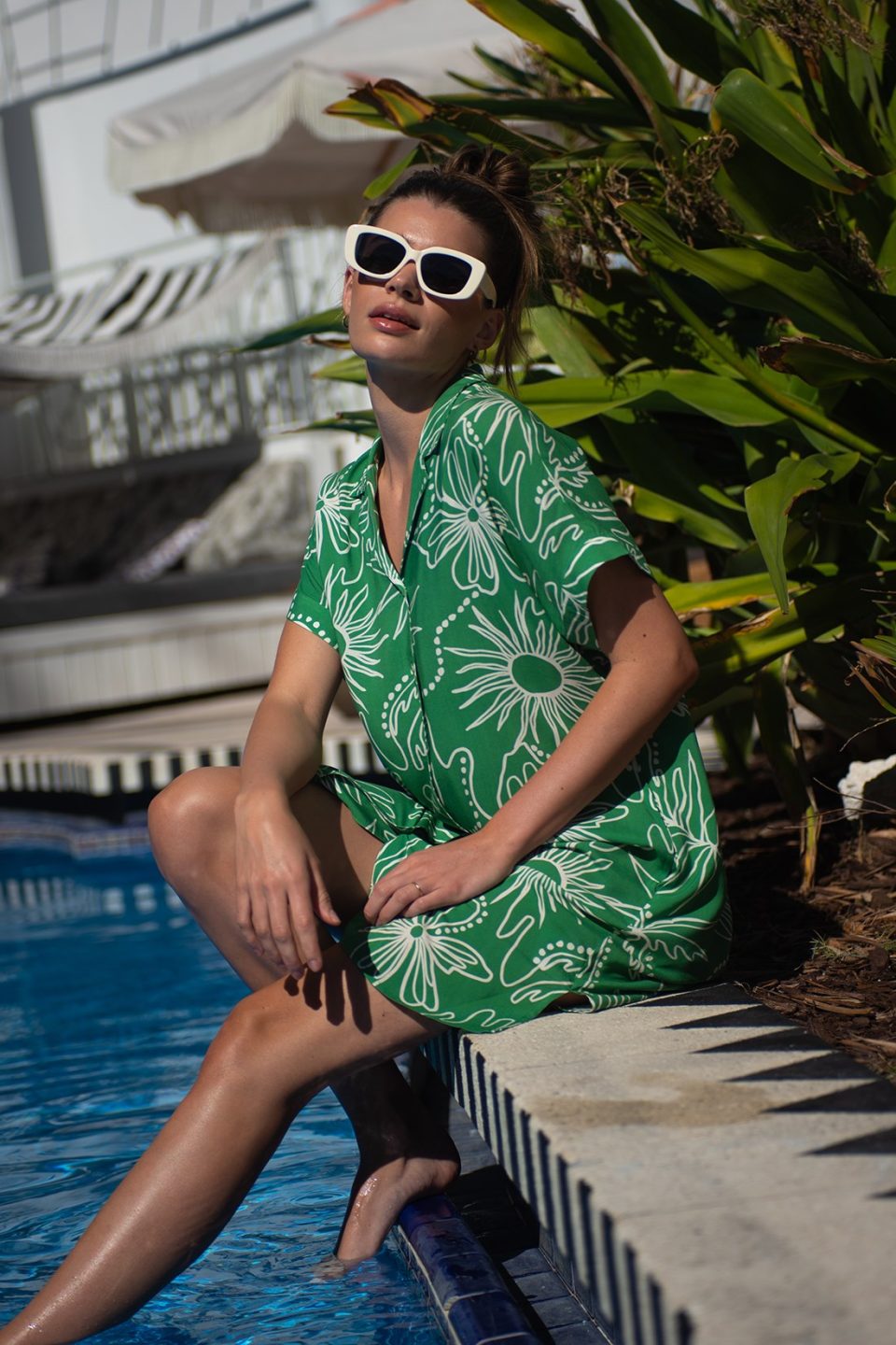 Printed Oversized Short Sleeve Shirt Dress-Cuzco