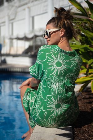 Printed Oversized Short Sleeve Shirt Dress-Cuzco