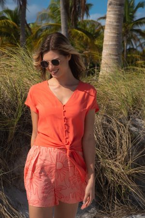 Printed Pull-On Flat Front Short With Pleats & Pockets-Rio