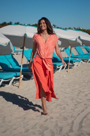 Printed Tie-Hem Button-Front Blouse-Rio