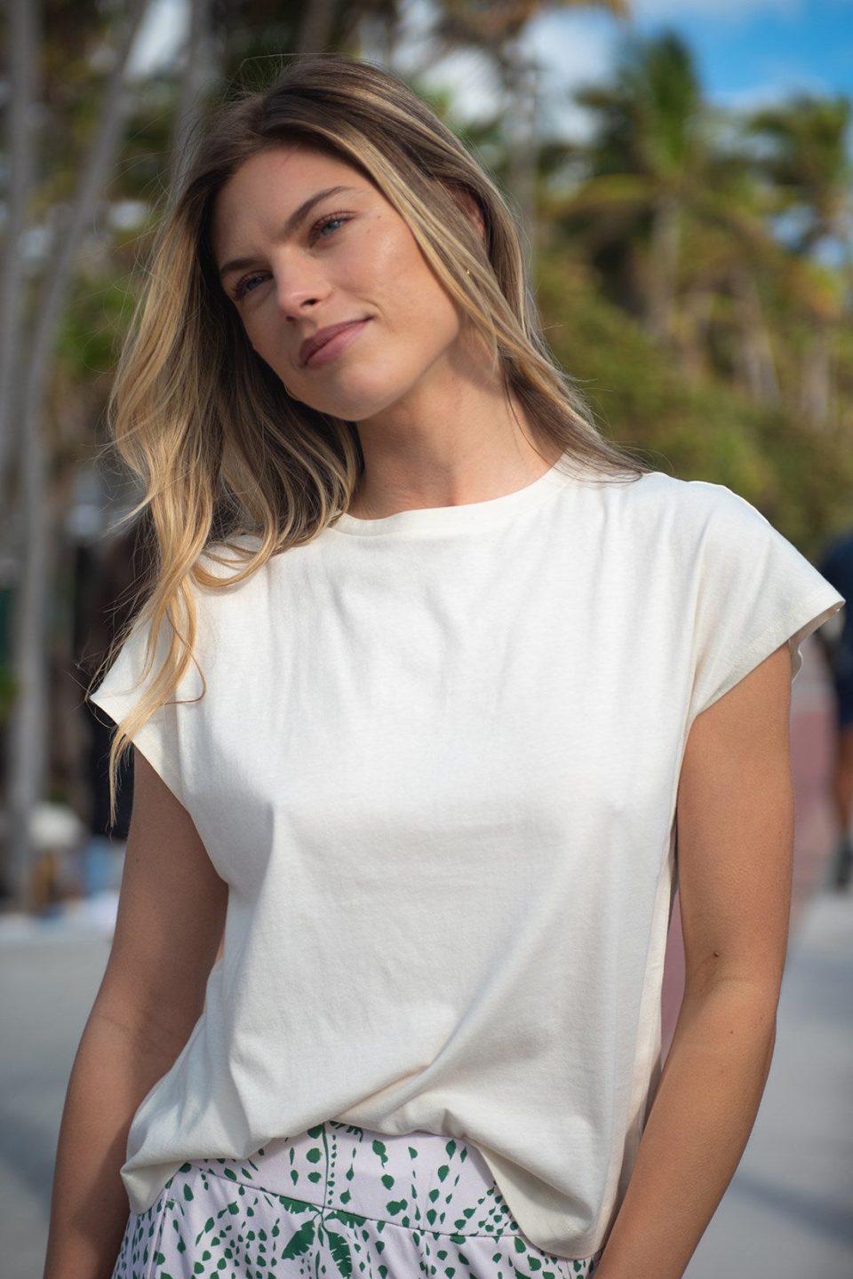 Soft Touch Cap Sleeve Crew Neck Tee-Buttercream