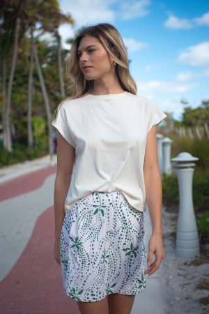 Soft Touch Cap Sleeve Crew Neck Tee-Buttercream